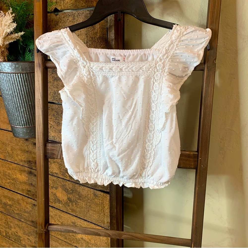 Epic Threads Kids Medium white embroidered ruffle tank top blouse